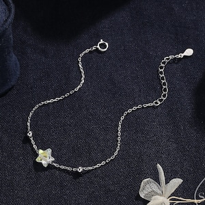 Aurora Crystal Star Bracelet in Sterling Silver, Colour Changing AB Crystal Star Bracelet,  Minimalist Star Bracelet