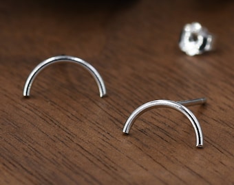 Delicate Curved Bar Stud Earrings in Sterling Silver, Gold or Silver, Simple and Minimalist, Geometric, Discreet