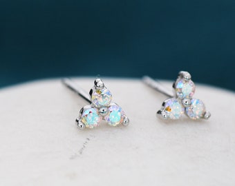 Extra Small Trinity Aurora CZ Stud Earrings in Sterling Silver - Gold or Silver - Aurora AB Crystal Trio Stud