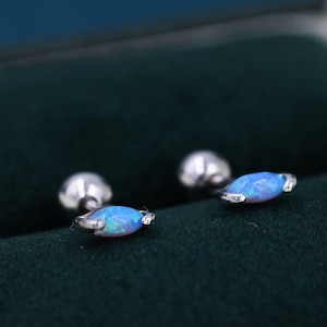 Sterling Silber Blue Opal Marquise Ohrringe mit flachem Rücken / Gewinde / Ohrstecker, extra kleiner Marquise Stud