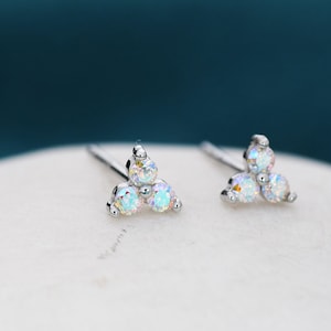 Extra Small Trinity Aurora CZ Stud Earrings in Sterling Silver - Gold or Silver - Aurora AB Crystal Trio Stud