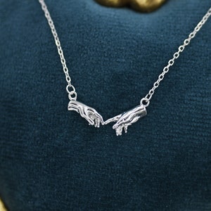 Sterling Silver Hand Necklace, Creation of Adam Necklace, Silver or Gold
