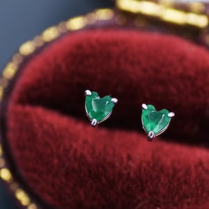 Genuine Green Onyx Heart Stud Earrings in Sterling Silver, Heart Stud Earrings, Tiny Heart Earrings