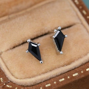 Extra Tiny Black CZ Rhombus Stud Earrings in Sterling Silver, Silver or Gold, Kite Shape Crystal Earrings, Stacking Earrings
