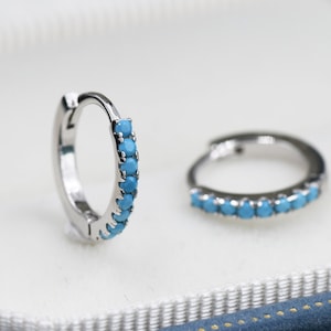 Turquoise Huggie Hoop in Sterling Silver, Silver or Gold,  8mm Inner Diameter Hoop Earrings, Turquoise Earrings