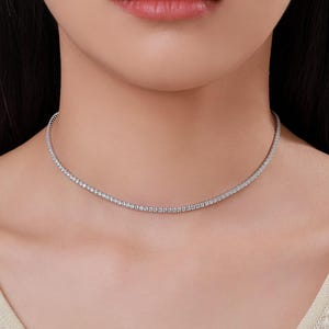 Sterling Silver 2mm CZ Tennis Necklace, Various Lengths, 35cm - 45cm, Silver Clear CZ Necklace, CZ Cluster Necklace, Minimalist Bracelet