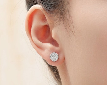 925 Sterling Silver Round Flat Circle CZ Stud Earrings 11mm