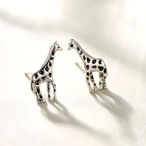 Sterling Silver Cute Little Giraffe Stud Earrings Hand Painted Enamel Cute, Fun, Whimsical and Pretty Jewellery image 1