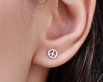 Tiny Peace Symbol Stud Earrings in Sterling Silver, Silver, Gold or Rose Gold, Small Peace Earrings, Love and Peace