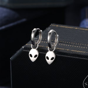 Sterling Silver Alien Huggie Hoops, Silver, Gold or Rose Gold, Detachable Cute Alien Hoop Earrings,