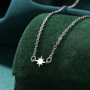 Extra Tiny Starburst Necklace in Sterling Silver, Barely Visible Star Necklace, Adjustable Length, Extra Small Pendant, 16 inch to 18 inch