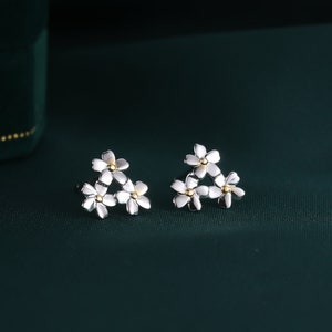 Cherry Blossom Flower Stud Earrings in Sterling Silver, Cherry Blossom Flower Earrings, Daisy Earrings, Flower Bouquets Earrings image 1