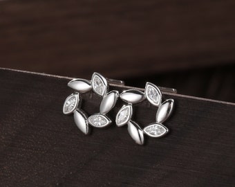 Sterling Silver Wreath Stud Earrings with Clear CZ- Silver or Gold, CZ Circle Flower Stud Earrings,  Wedding, Bridal Jewellery