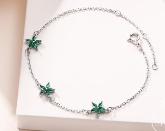 Tiny CZ Flower Bracelet in Sterling Silver, Silver or Gold , Available in 4 Colours, Silver or Gold, Marquise Flower Bracelet