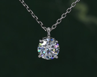 Minimalist Moissanite Solitaire Pendant Necklace  in Sterling Silver, 0.5ct or 1 Ct Moissanite Diamond Bubble Necklace