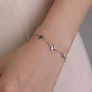 Chasing Butterfly Floating Bracelet in Sterling Silver, Silver or Gold or Rose gold, Satellite Crystal Bracelet, Solid Silver Bracelet