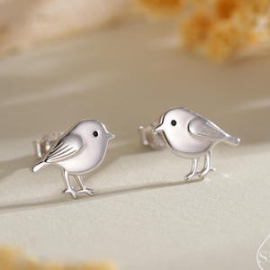 Tiny Chickadee Bird Stud Earrings in Sterling Silver, Silver or Gold or Rose Gold, Cute Bird Earrings, Nature Inspired Animal Earrings