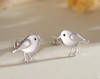 Pequeños pendientes de pájaro carbonero en plata de ley, plata, oro u oro rosa. Bonitos pendientes de pájaro, pendientes de animales inspirados en la naturaleza.