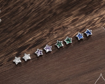 Very Small CZ Star Stud Earrings in Sterling Silver, Silver or Gold,  Sparkly Crystal Star Earrings, Stacking Earrings