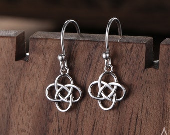 Celtic Knot Drop Hook Earrings in Sterling Silver, Silver or Gold, Knot Earrings