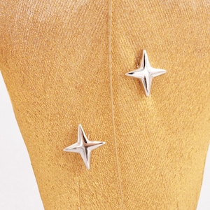 Four Point Star Stud Earrings in Sterling Silver, Tiny Celestial Stud, Polished or Textured, Gold or Silver image 2