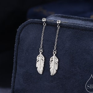 Delicate Feather Drop Stud Earrings in Sterling Silver, Silver or Gold or Rose Gold, Feather Dangle Earrings,  Feather Threaders