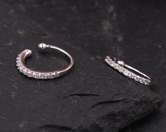 Bijou d'oreille en argent sterling, cristaux incrustés, or ou argent, boucles d'oreilles sans pièce, boucles d'oreilles portefeuille, délicates et scintillantes avec cristaux CZ