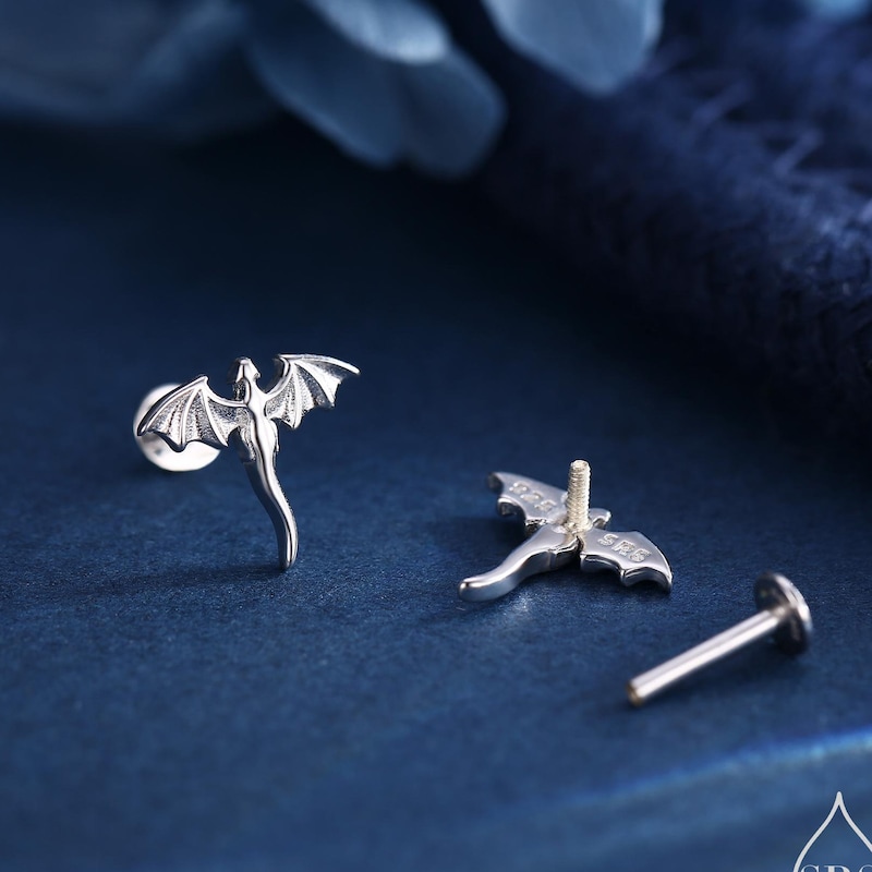 Extra Tiny Dragon Screw Back / Flat Back Earrings in Sterling Silver, Silver or Gold or Rose Gold, Sterling Silver Dragon Earrings