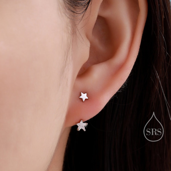 Double Star Ear Jacket in Sterling Silver, Two Star CZ Earrings in Sterling Silver, Silver, Gold or Rose Gold, Front and Back Earrings