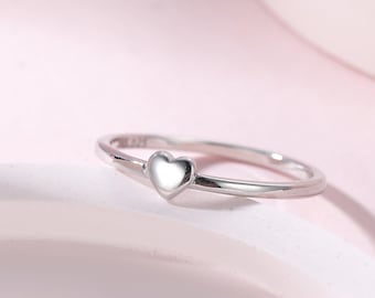 Extra Tiny Heart Ring in Sterling Silver, Silver Heart Ring in US 5 - 8， Sweet Heart Ring, Extra Small Heart Ring