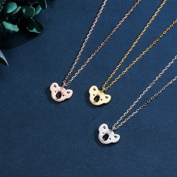 Cute Little Koala Bear Pendant Necklace in Sterling Silver, Silver or Gold or Rose Gold, Koala Necklace in Silver