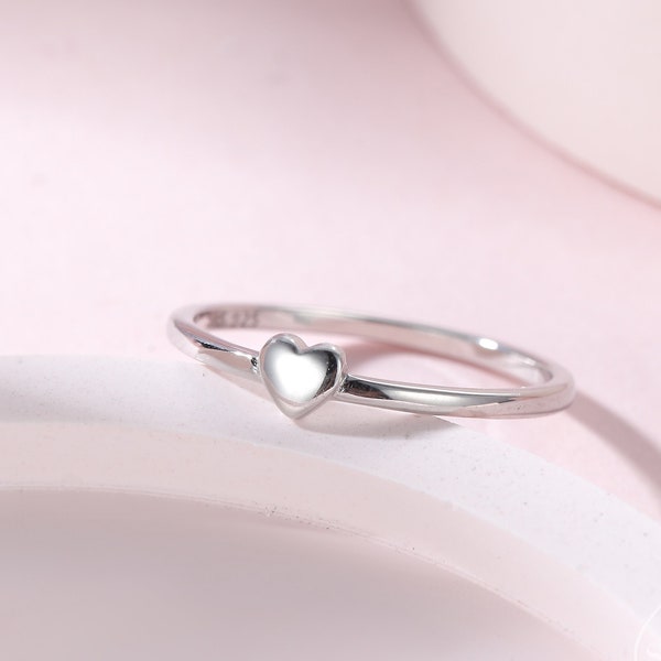 Extra Tiny Heart Ring in Sterling Silver, Silver Heart Ring in US 5 - 8， Sweet Heart Ring, Extra Small Heart Ring