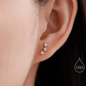 Tiny Star Trio Stud Earrings in Sterling Silver, Silver, Gold or Rose Gold, Three Star Earrings, Sunburst Earrings, Celestial Jewellery