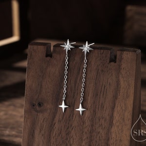 Starburst Dangle Chain-oorbellen in sterlingzilver, zilver of goud of roségoud, sterlingzilveren steroorbellen, poolsteroorbellen