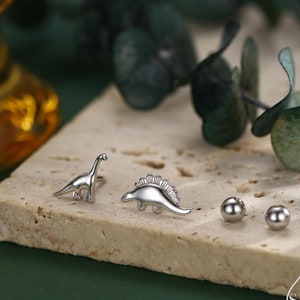 Mismatched Dinosaur Screw Back / Internally Threaded Flat Back  / Stud Earrings in Sterling Silver, Silver or Gold or Rose Gold,  Asymmetric