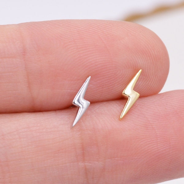 Lightning Bolt Stud Earrings in Sterling Silver, Silver or Gold, Delicate Stacking Earrings