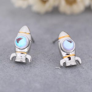 Rocket Stud Earrings in Sterling Silver, Space Rocket Earrings, Spaceship Earrings
