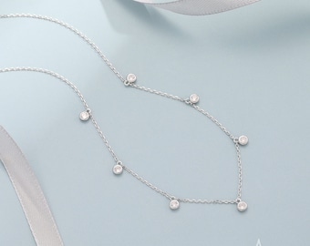 Collier CZ Dangle en argent sterling, argent ou or ou or rose, collier en cristal satellite, collier motif en argent massif