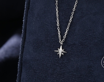 Extra Tiny North Star Pendant Necklace in Sterling Silver, Silver or Gold or Rose Gold, Starburst Necklace, Tiny Star Necklace