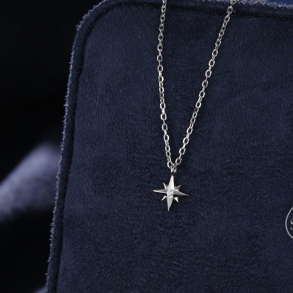 Extra Tiny North Star Pendant Necklace in Sterling Silver, Silver or Gold or Rose Gold, Starburst Necklace, Tiny Star Necklace