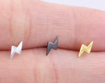 Extra Tiny Lightning Bolt Stud Earrings in Sterling Silver, Silver, Gold and Black, Barely Visible Earrings, Cute and Fun