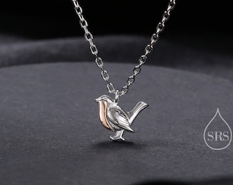 Collar colgante de pájaro petirrojo diminuto en plata de ley, colgante de animales de plata, joyería inspirada en la naturaleza, collar de pájaro