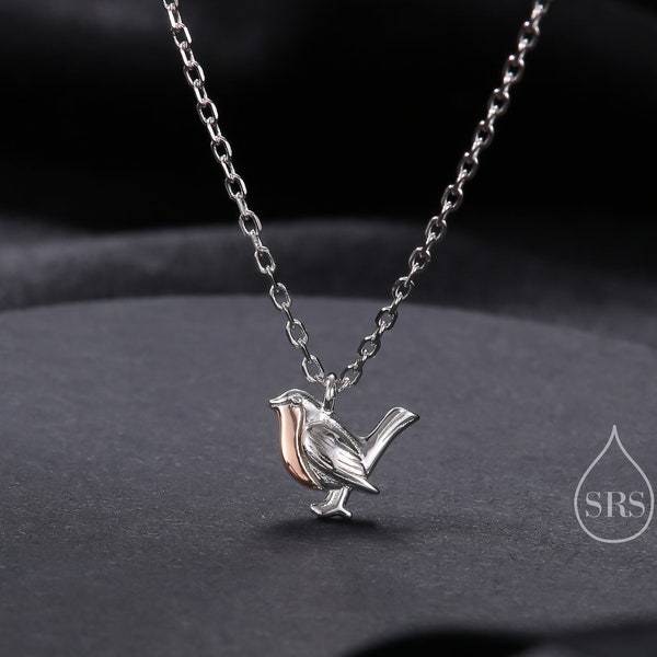 Tiny Robin Bird Pendant Necklace in Sterling Silver, Silver Animal Pendant, Nature Inspired Jewellery, Bird Necklace