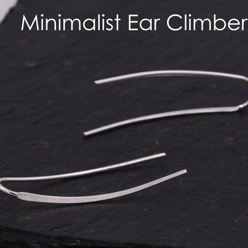 Sterling Silver Minimalist Bar Earrings Ear Climbers, Ear Crawlers, in Silver or Gold