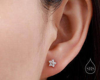 Tiny Flower CZ Stud Earrings in Sterling Silver, Forget Me Not Floral CZ Earrings, Silver, Gold and Rose Gold, Flower CZ Earrings