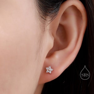 Tiny Flower CZ Stud Earrings in Sterling Silver, Forget Me Not Floral CZ Earrings, Silver, Gold and Rose Gold, Flower CZ Earrings