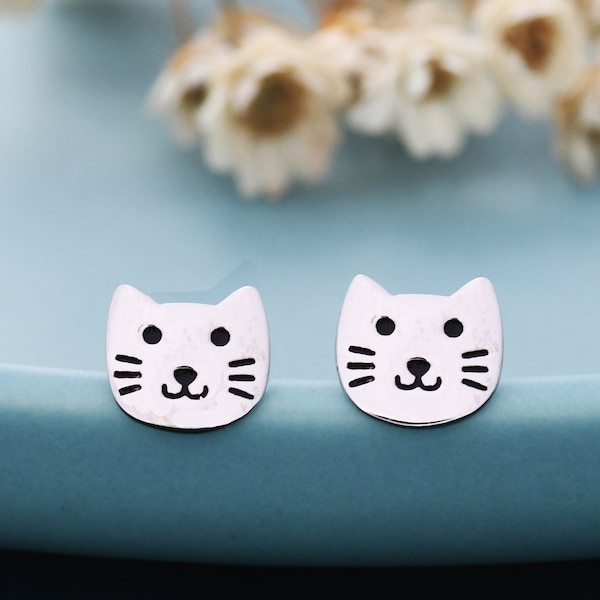 Adorables boucles d'oreilles petit chat en argent sterling - Chat kawaï - Boucles d'oreilles animaux - Mignonnes, amusantes, fantaisistes, boucles d'oreilles chat