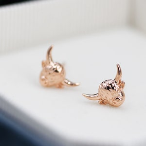 Highland Cow Stud Earrings in Sterling Silver, Silver Gold or Rose Gold, Cow Stud, Bull Earrings, Small Cow Stud, Scotland, Scottish