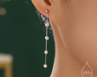 Boucles d'oreilles satellites en perles d'eau douce véritables en argent sterling, boucles d'oreilles longues pendantes en perles de Keshi, boucles d'oreilles pendantes en perles