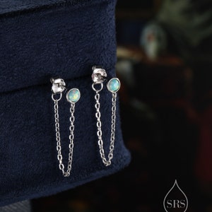 Pendientes tipo chaqueta con cadena y ópalo verde agua en plata de ley, plata o oro, pendientes con bisel de ópalo de laboratorio azul, pendientes delanteros y traseros